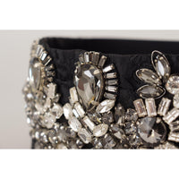 Dolce & Gabbana Black Silk Brass Crystal Embellished Waist Belt