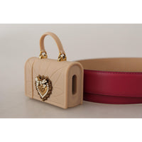 Dolce & Gabbana Elegant Pink Leather Belt with Headphone Case