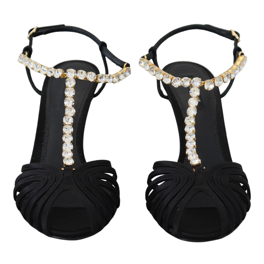 Dolce & Gabbana Elegant Silk Blend Crystal T-Strap Heels