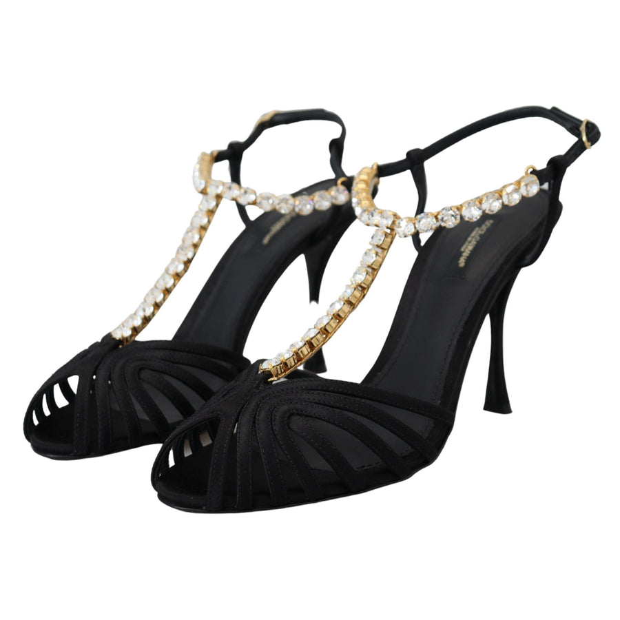 Dolce & Gabbana Elegant Silk Blend Crystal T-Strap Heels