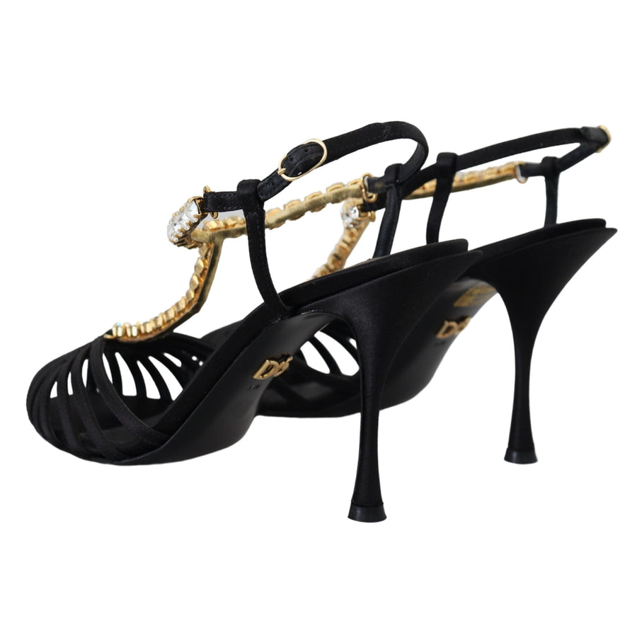 Dolce & Gabbana Elegant Silk Blend Crystal T-Strap Heels