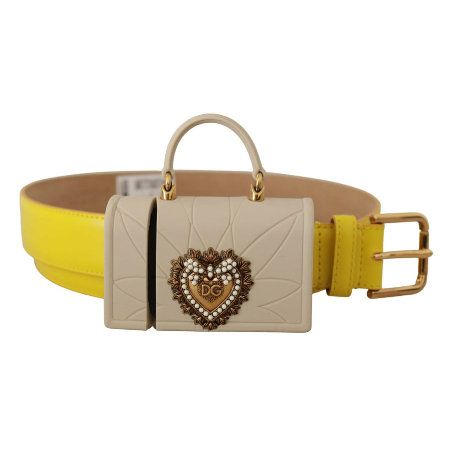 Dolce & Gabbana Chic Yellow Leather Belt with Headphone Case