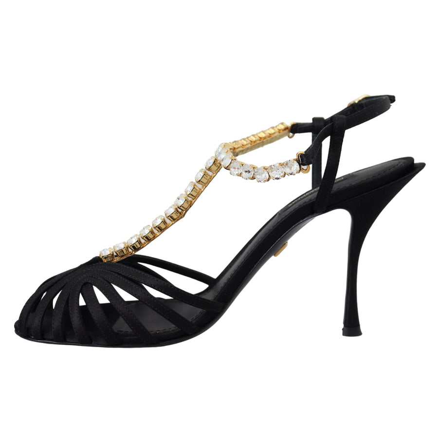 Dolce & Gabbana Elegant Silk Blend Crystal T-Strap Heels