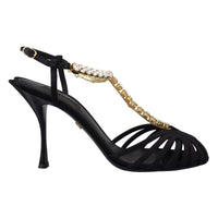 Dolce & Gabbana Elegant Silk Blend Crystal T-Strap Heels