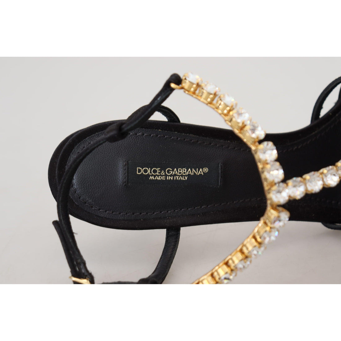 Dolce & Gabbana Elegant Silk Blend Crystal T-Strap Heels