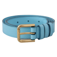 Dolce & Gabbana Elegant Sky Blue Leather Belt with Logo Buckle