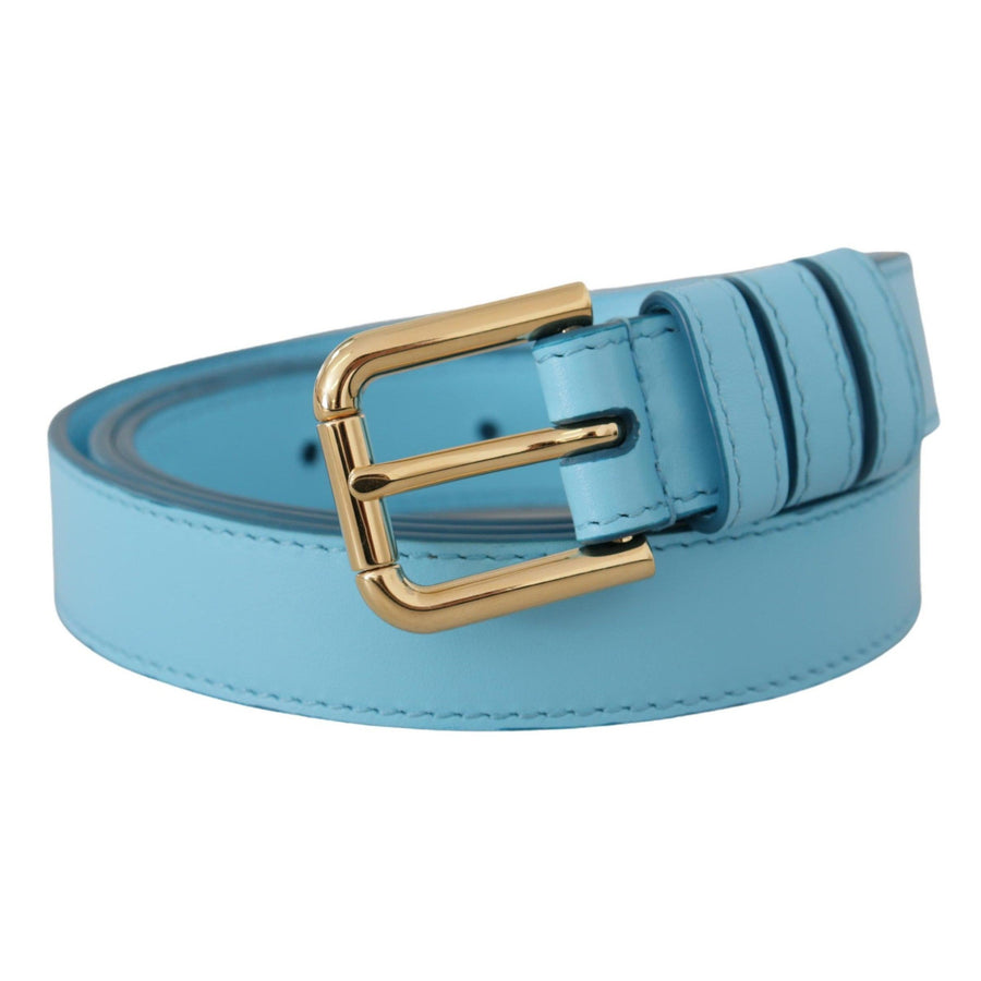 Dolce & Gabbana Elegant Sky Blue Leather Belt with Logo Buckle