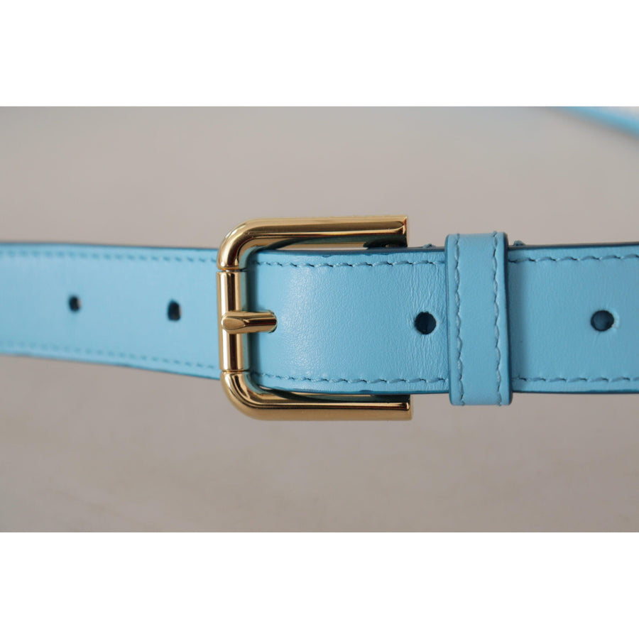 Dolce & Gabbana Elegant Sky Blue Leather Belt with Logo Buckle