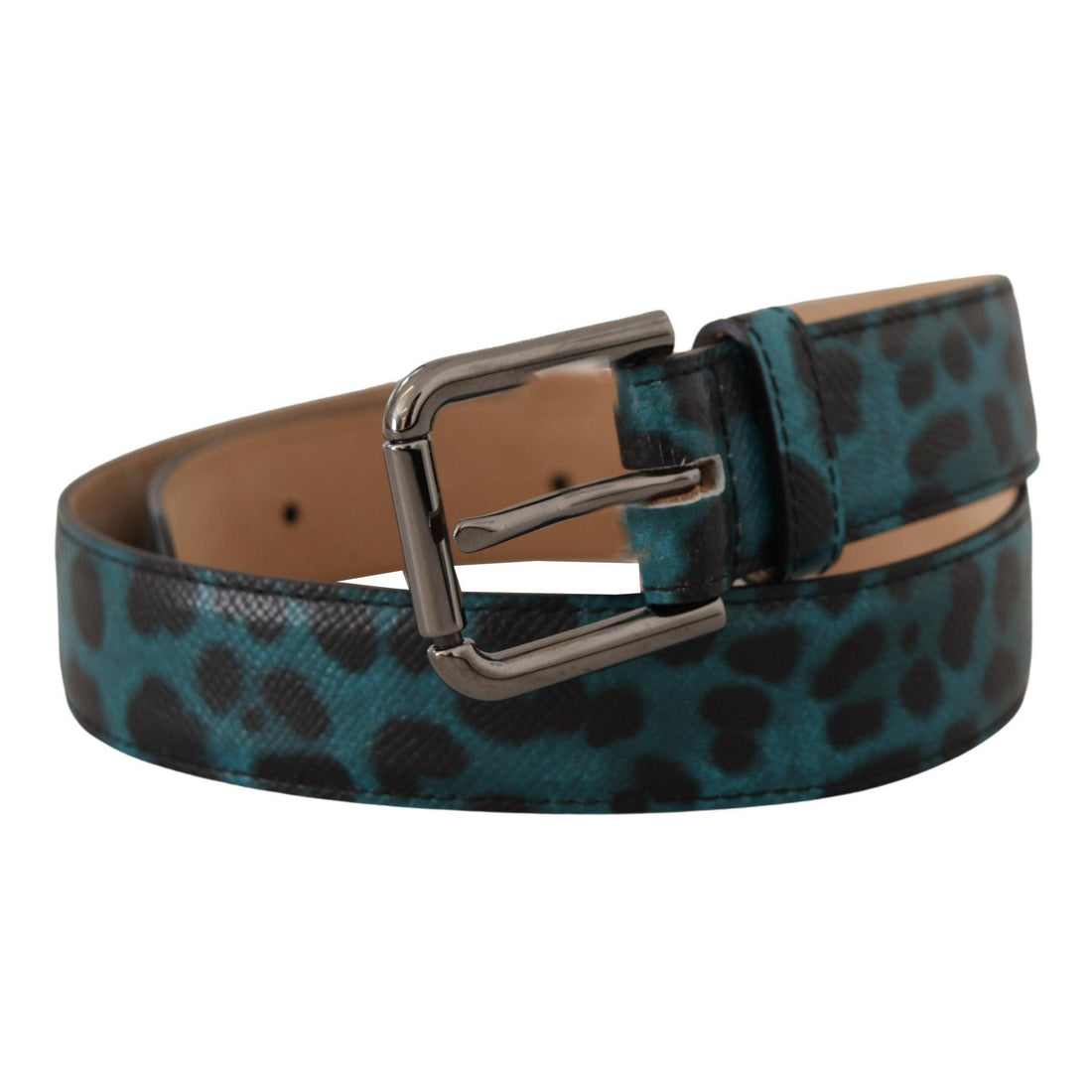 Dolce & Gabbana Engraved Logo Leather Belt in Blue Green