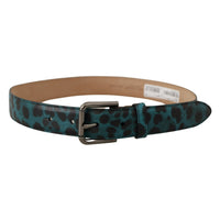 Dolce & Gabbana Engraved Logo Leather Belt in Blue Green