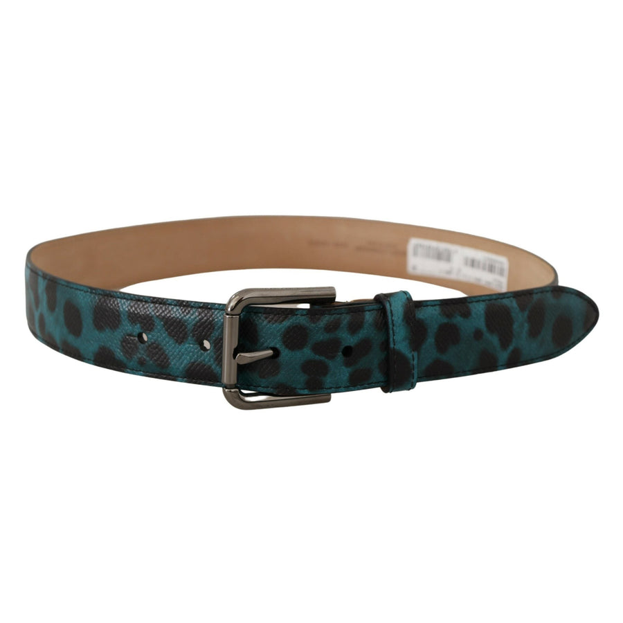 Dolce & Gabbana Engraved Logo Leather Belt in Blue Green