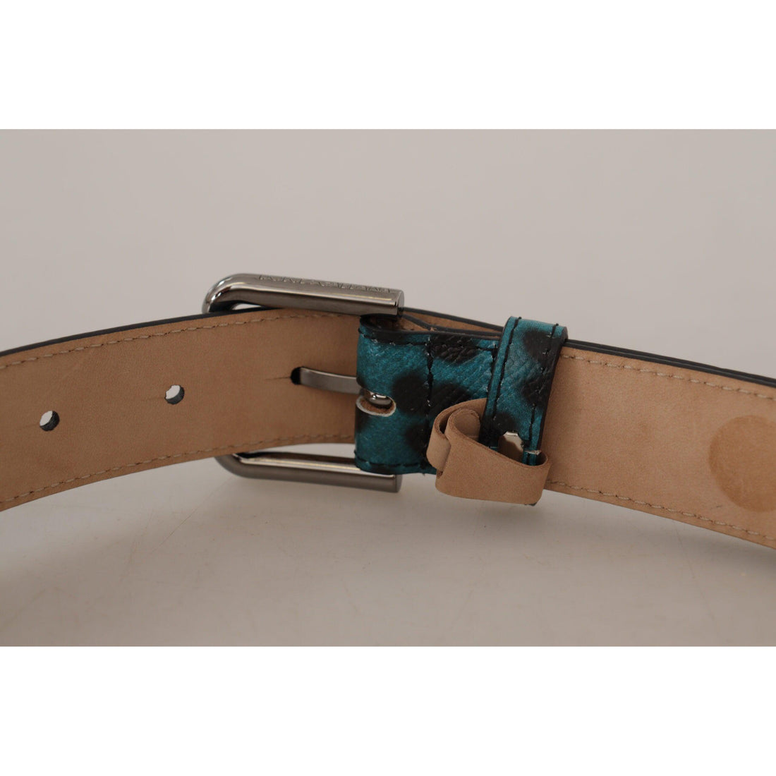 Dolce & Gabbana Engraved Logo Leather Belt in Blue Green