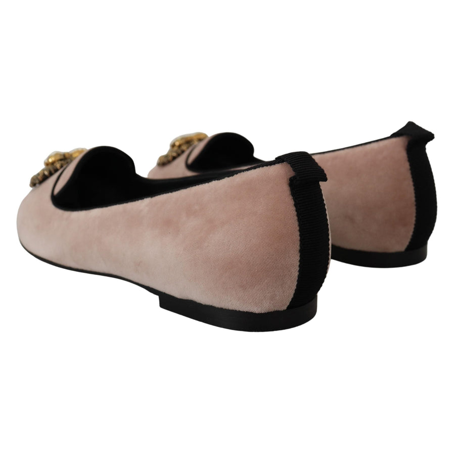 Dolce & Gabbana Pink Velvet Slip Ons Loafers Flats Shoes