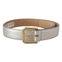 Dolce & Gabbana Elegant Silver Leather Belt with Engraved Buckle