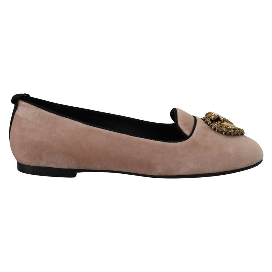 Dolce & Gabbana Pink Velvet Slip Ons Loafers Flats Shoes