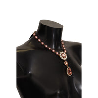 Dolce & Gabbana Elegant Gold Tone Faux Pearl Charm Necklace