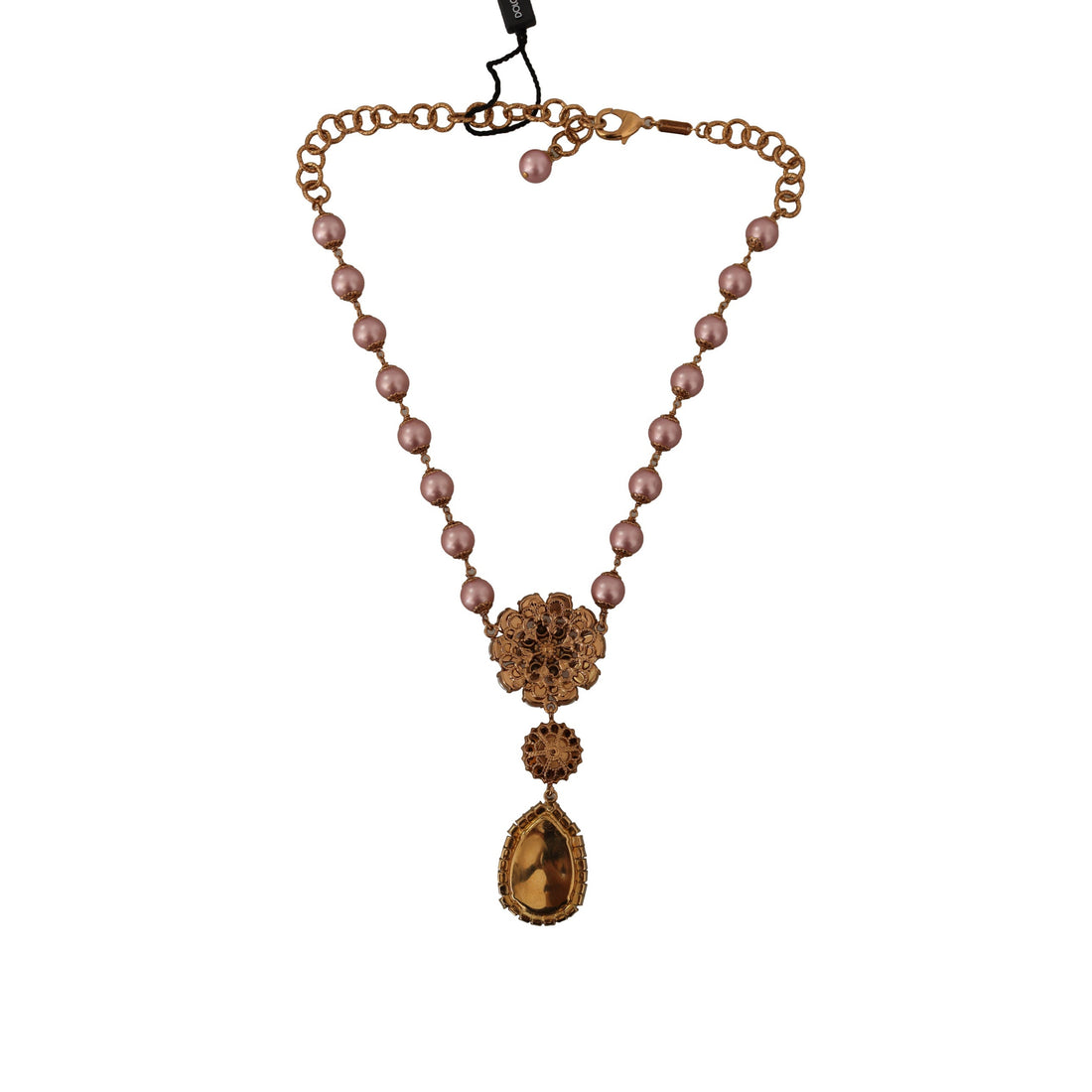 Dolce & Gabbana Elegant Gold Tone Faux Pearl Charm Necklace