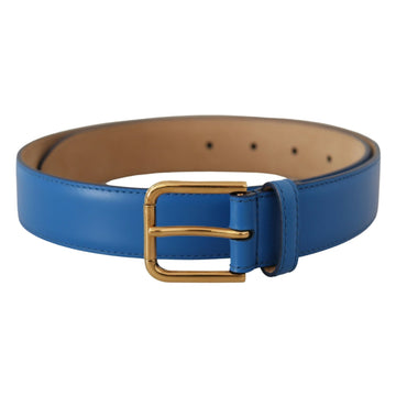 Dolce & Gabbana Elegant Blue Leather Belt with Engraved Buckle