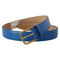 Dolce & Gabbana Elegant Blue Leather Belt with Engraved Buckle