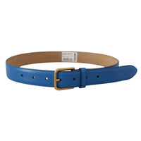 Dolce & Gabbana Elegant Blue Leather Belt with Engraved Buckle