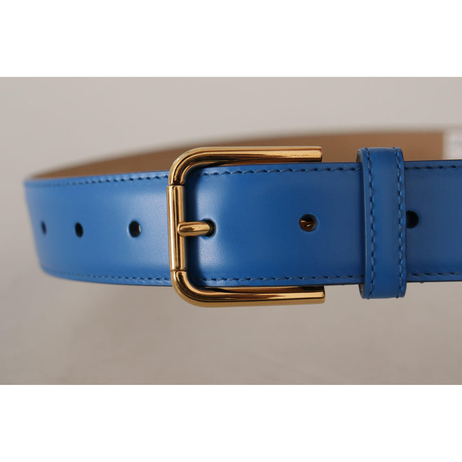 Dolce & Gabbana Elegant Blue Leather Belt with Engraved Buckle