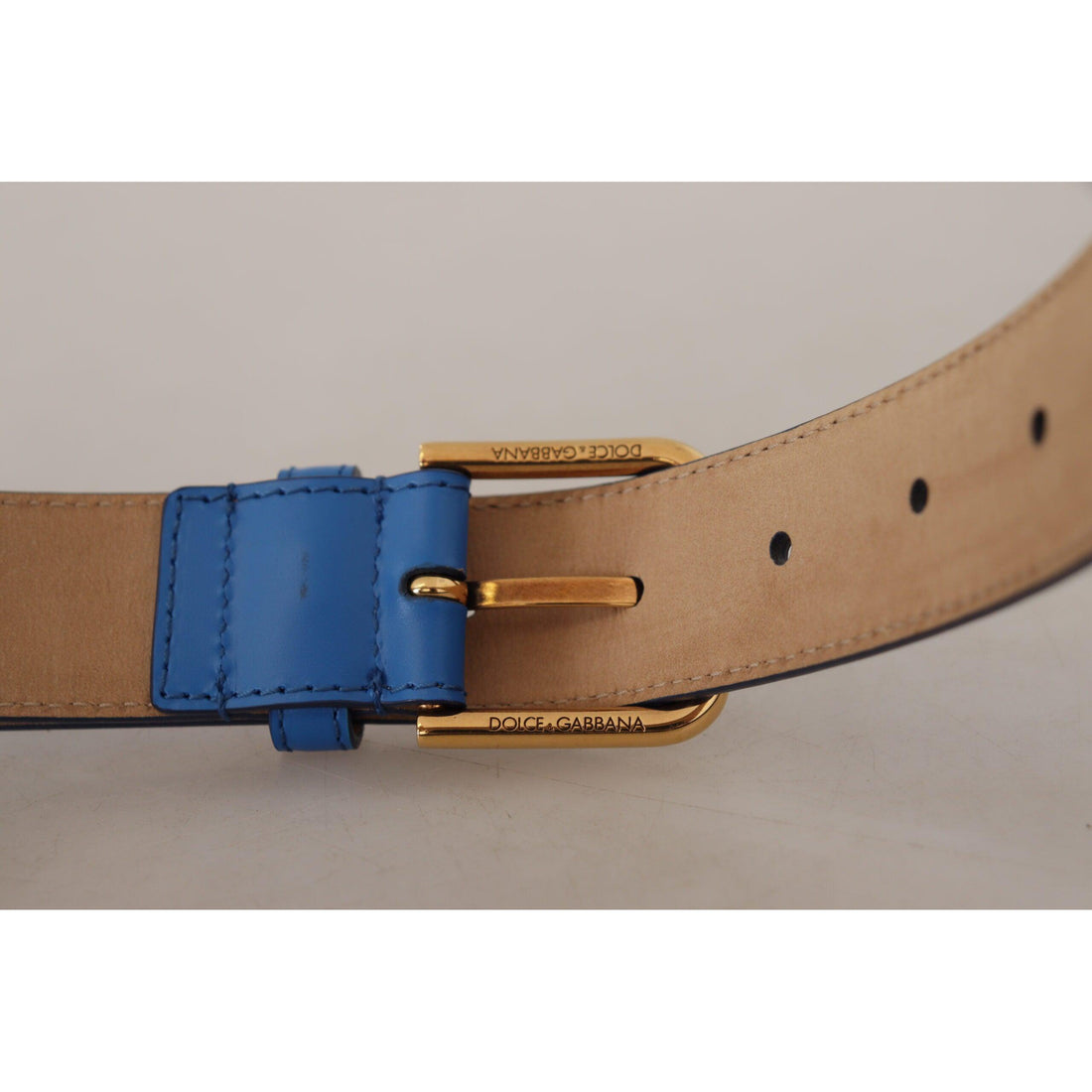 Dolce & Gabbana Elegant Blue Leather Belt with Engraved Buckle