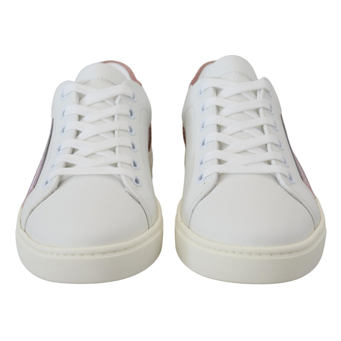 Dolce & Gabbana Chic White Pink Leather Low-Top Sneakers