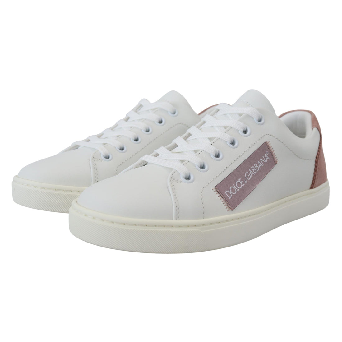 Dolce & Gabbana Chic White Pink Leather Low-Top Sneakers