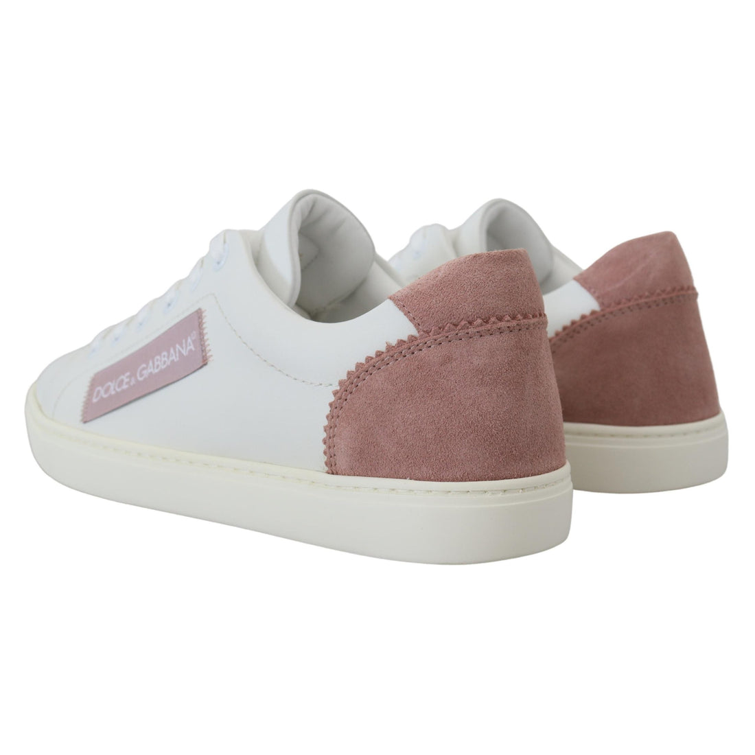 Dolce & Gabbana Chic White Pink Leather Low-Top Sneakers