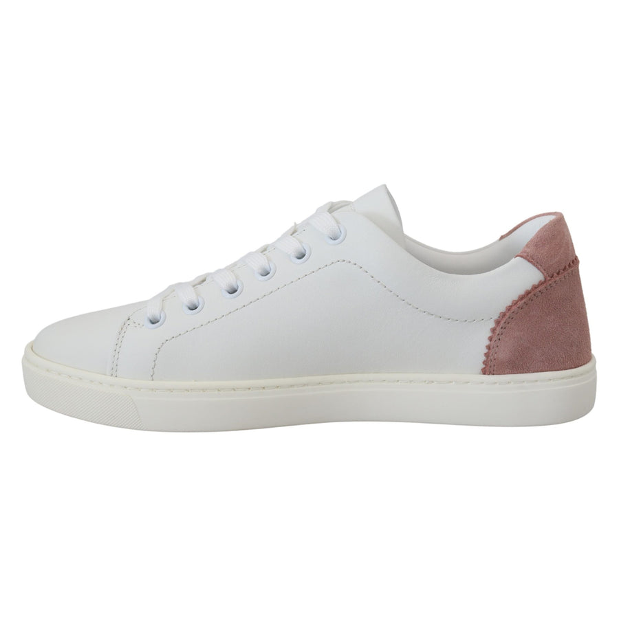 Dolce & Gabbana Chic White Pink Leather Low-Top Sneakers