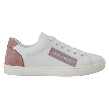 Dolce & Gabbana Chic White Pink Leather Low-Top Sneakers