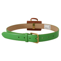 Dolce & Gabbana Chic Emerald Leather Belt with Engraved Buckle