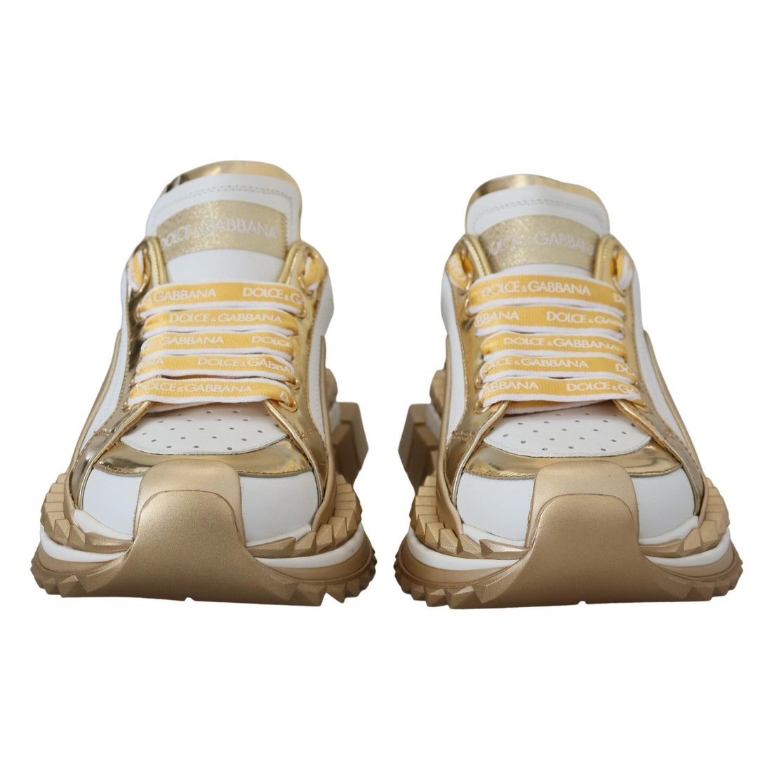 Dolce & Gabbana Elegant White and Gold Leather Sneakers