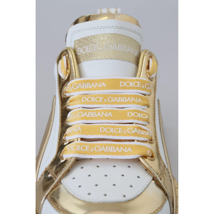 Dolce & Gabbana Elegant White and Gold Leather Sneakers