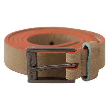 Dolce & Gabbana Elegant Nude Suede Belt with Logo Buckle