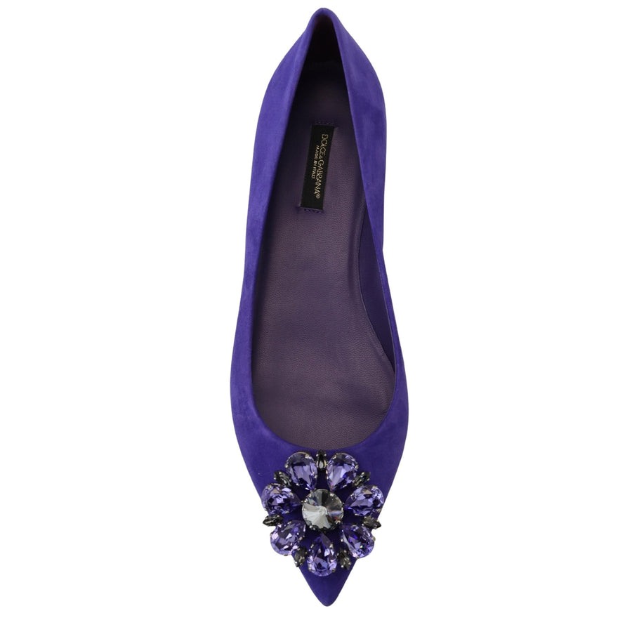 Dolce & Gabbana Embellished Crystal Purple Suede Flats