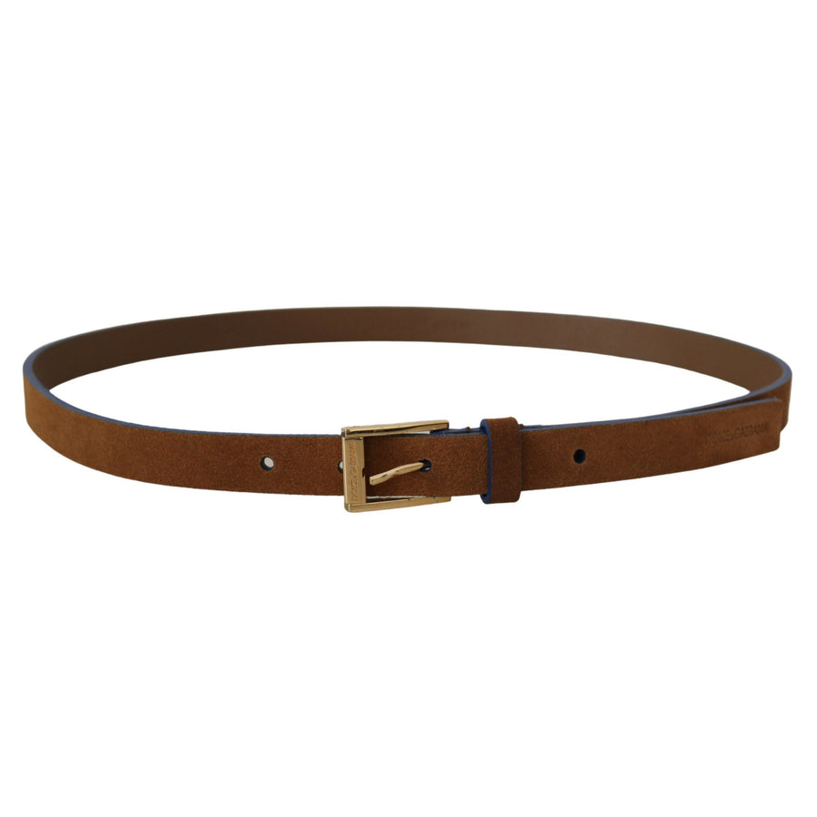 Dolce & Gabbana Elegant Suede Leather Belt with Logo Engraved Buckle