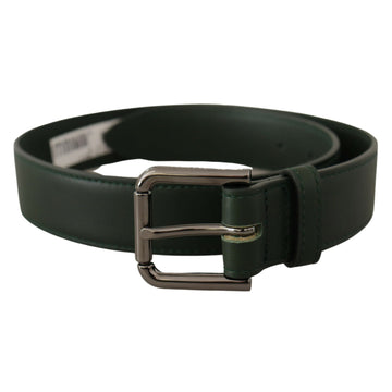 Dolce & Gabbana Elegant Dark Green Leather Belt with Logo Buckle