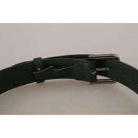 Dolce & Gabbana Elegant Dark Green Leather Belt with Logo Buckle