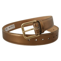 Dolce & Gabbana Elegant Bronze Leather Belt with Logo Buckle