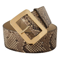 Dolce & Gabbana Brown Exotic Wide Waist Leather Gold Metal Buckle Belt