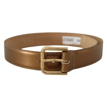 Dolce & Gabbana Bronze Leather Belt with Gold-Toned Buckle