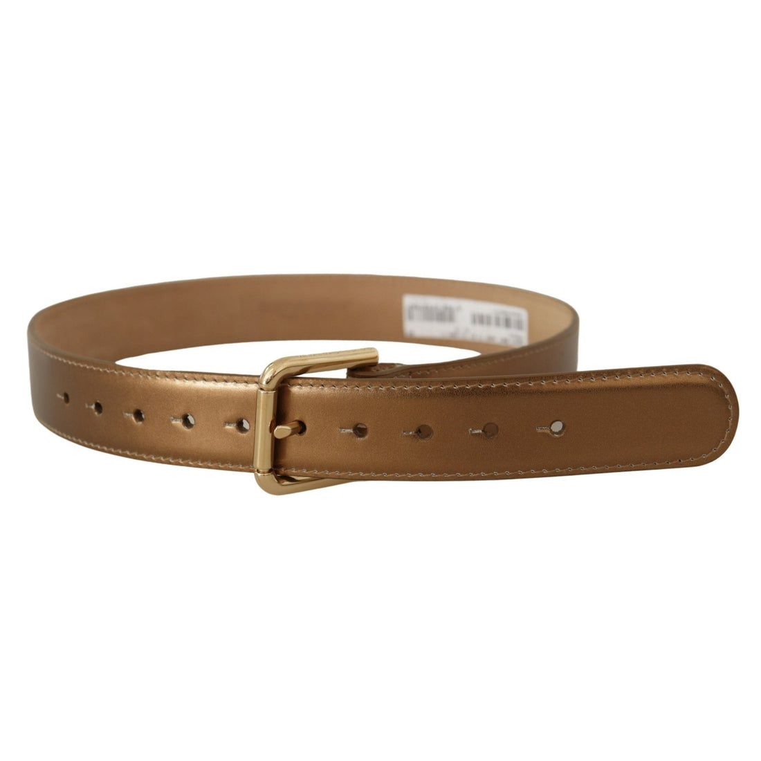 Dolce & Gabbana Bronze Leather Belt with Gold-Toned Buckle