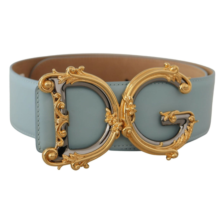 Dolce & Gabbana Elegant Blue Leather Belt with Logo Buckle