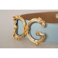 Dolce & Gabbana Elegant Blue Leather Belt with Logo Buckle