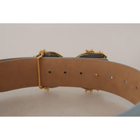 Dolce & Gabbana Elegant Blue Leather Belt with Logo Buckle