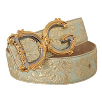 Dolce & Gabbana Engraved Buckle Leather Belt - Green & Gold