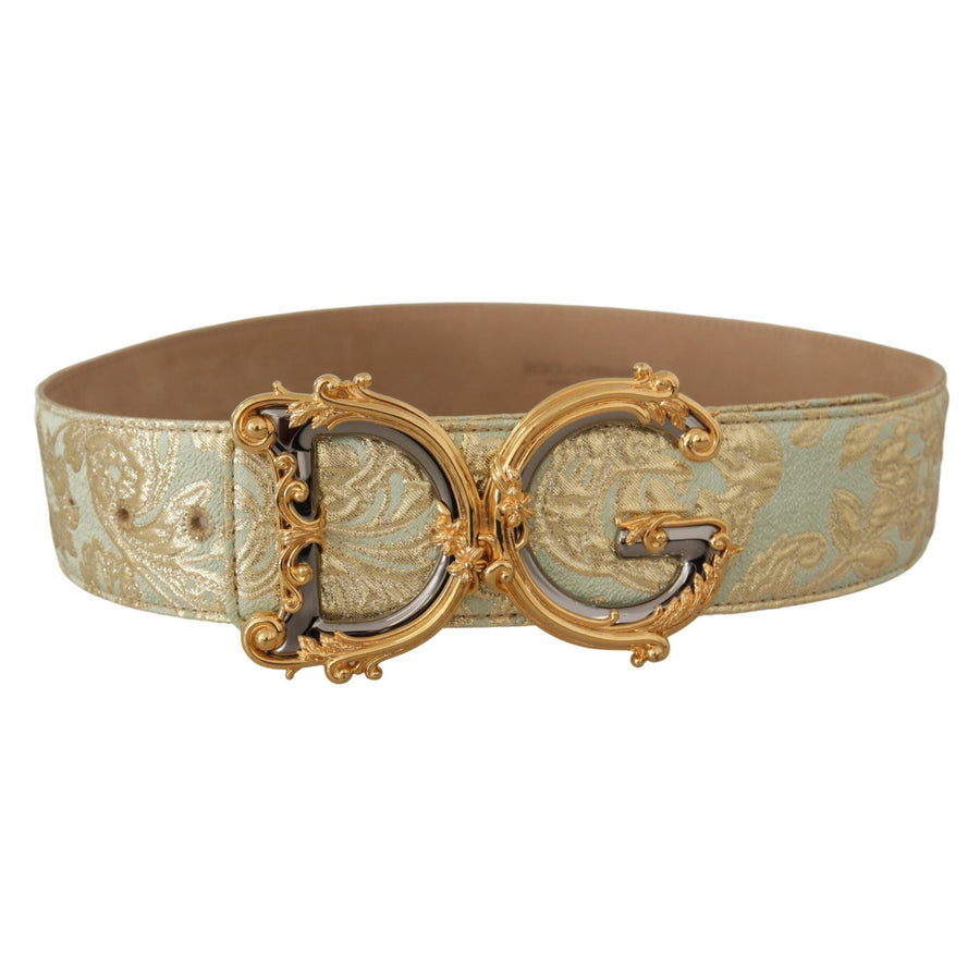 Dolce & Gabbana Engraved Buckle Leather Belt - Green & Gold