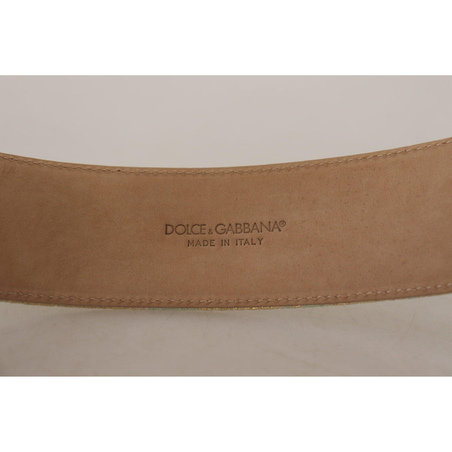 Dolce & Gabbana Engraved Buckle Leather Belt - Green & Gold