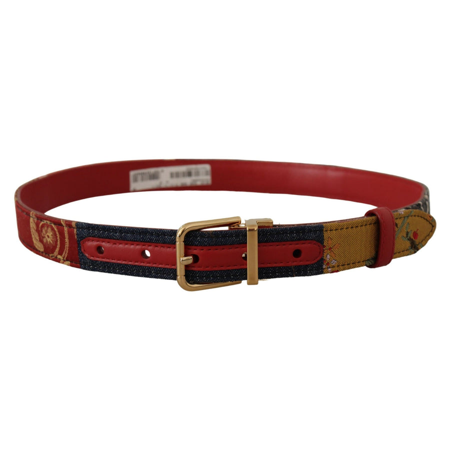 Dolce & Gabbana Chic Multicolor Leather Belt with Engraved Buckle